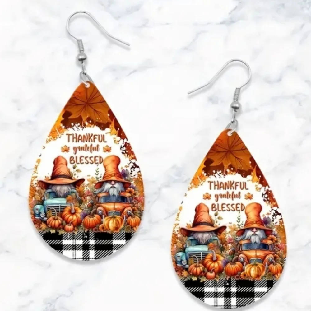 7/$10 Thankful Grateful Blessed Wooden Earrings, New